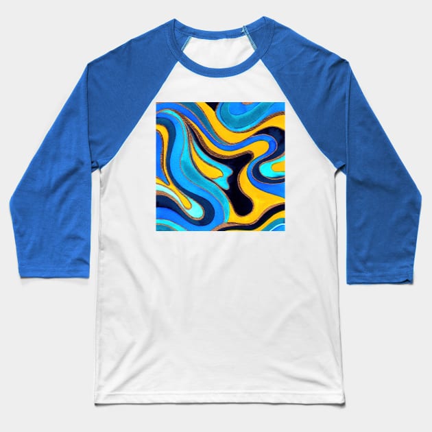 Blue Psychedelic Marble Baseball T-Shirt by Carolina Díaz